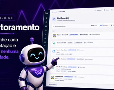 Tela do módulo de Monitoramento da WaveCode com a central de notificações de licitações