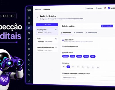 Tela do módulo de Prospecção de Editais da WaveCode com perfis do boletim diário
